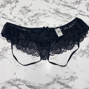 NWT Frederick's of Hollywood Black Lace Idelle Backless Panties Women's Size 1X